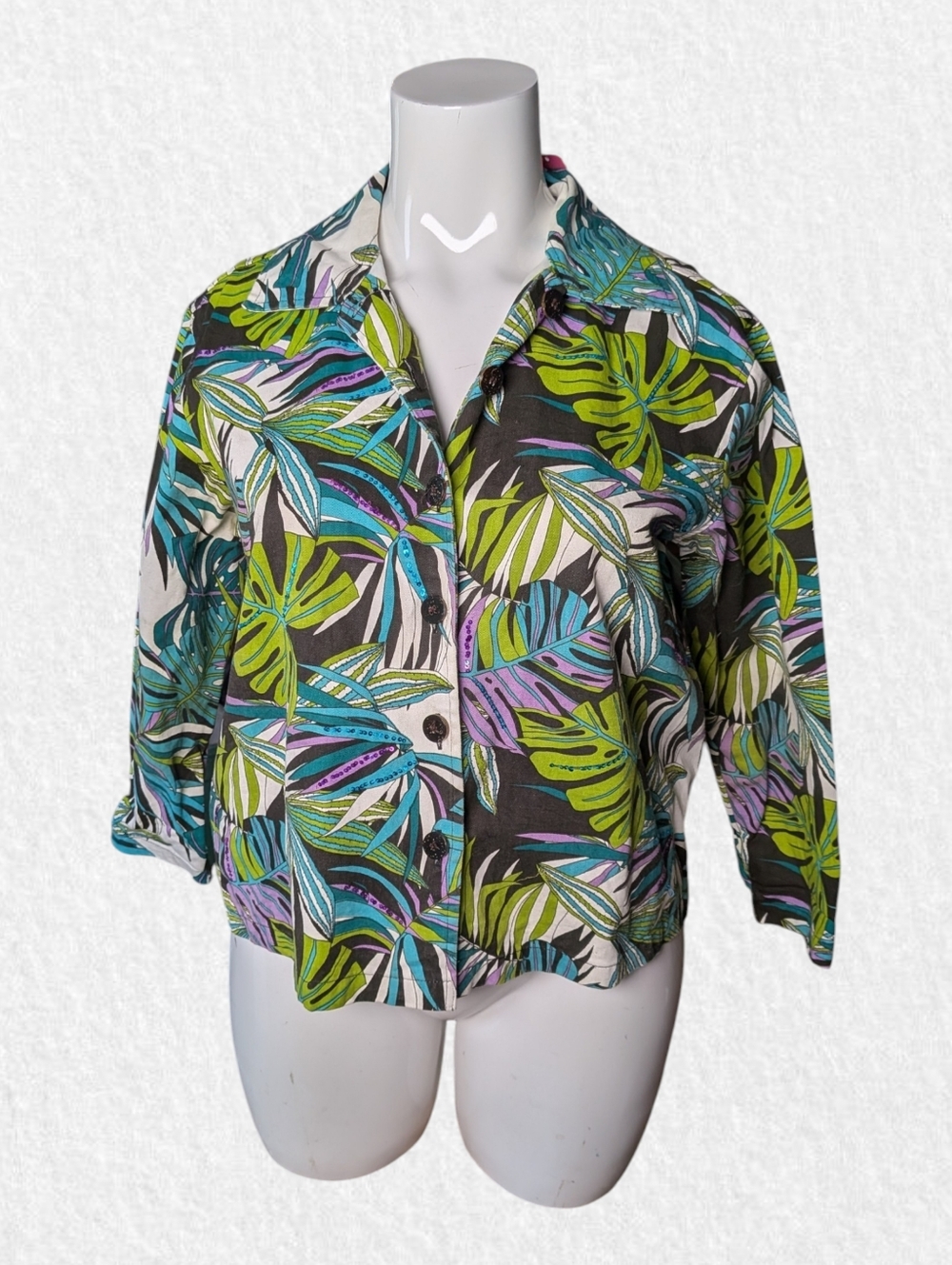 Lifestyle Woman 1x Plus Size 100% Cotton Tropical Print Jacket